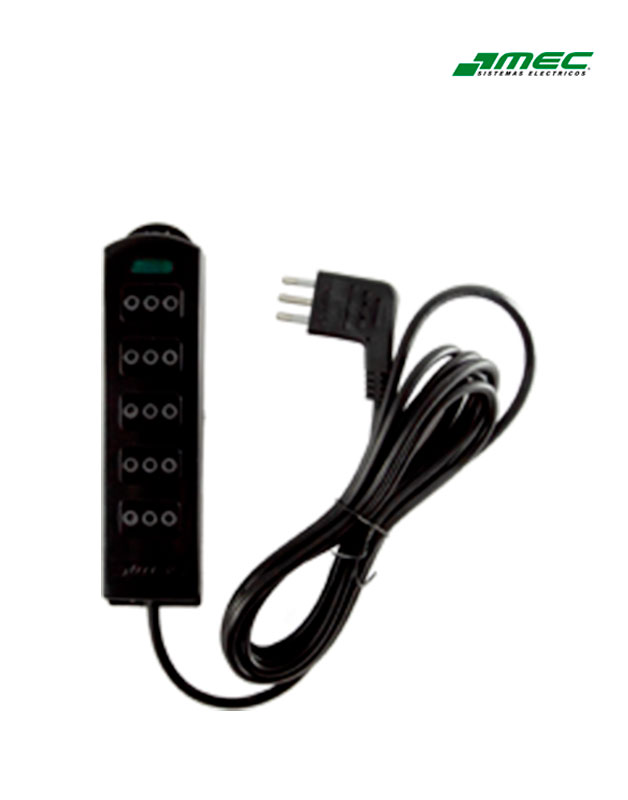 ALARGADOR 5 POSICIONES + 2 USB 3 MTS CON INTERRUPTOR Y PILOTO 2000W NEGRO